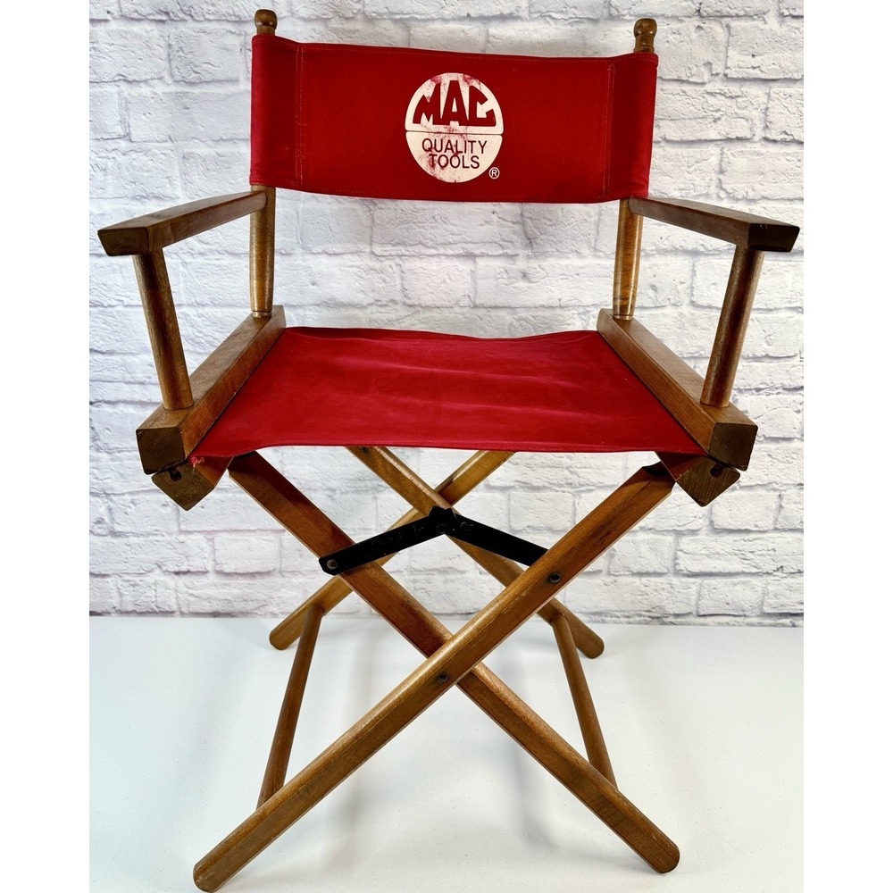 *C* Vintage Mac Quality Tools Wood Directors Chair Red Canvas 34" Wooden